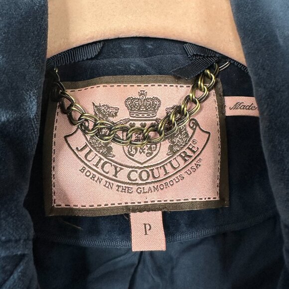 2/$30 Juicy Couture Notched Lapel Velour Blazer Button-Down Navy #A0486 TRB3 - Picture 5 of 8